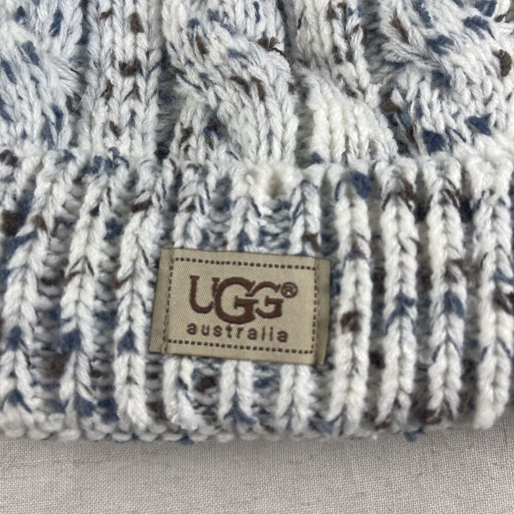 UGG  Australia UGG Cable Knit Faux Fur Pom Beanie Comfy Winter Warm Hat - Picture 8 of 9